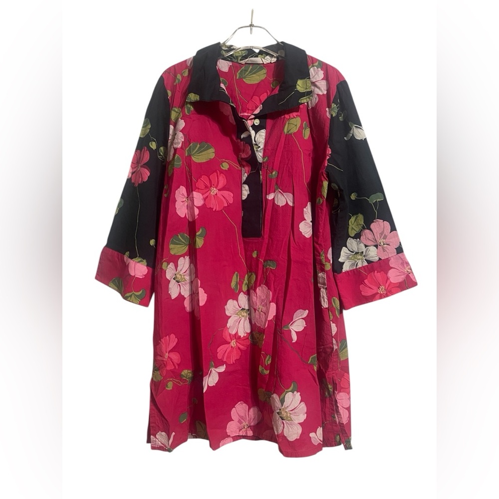 Soft Surroundings Pink & Black Floral Cotton Tunic Top